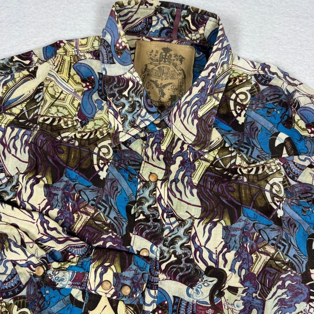 Tommy Bahama Denim‎ Co Linen Shirt XL Samurai Japanese Art AOP Button Front Rare
